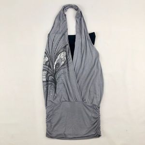 Arden B. Purple Flowy Wrap Neck Tube Top